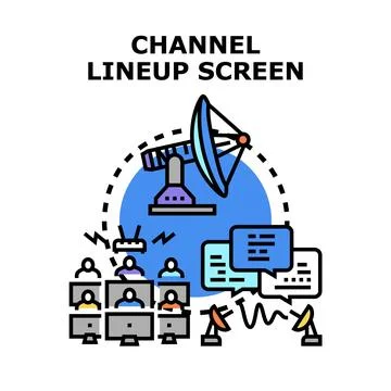 Channel lineup screen providing multimedia entertainment broadcast Illustrazione stock