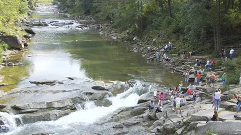 Channel of the mountain river. Probiy waterfall. Yaremche. Ukraine. 01.09.2017 Stock Footage 79696841