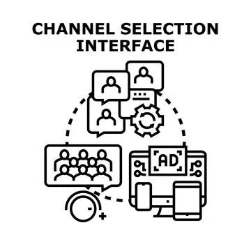 Channel selection interface for digital content and social media Illustrazione stock
