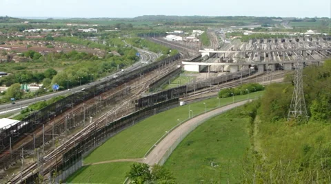Channel Tunnel train starting its journey to France Stock Footage 889721