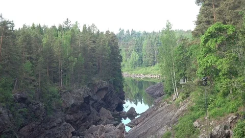 The channel of the waterfall Imatra, june morning. Finland Stock Footage