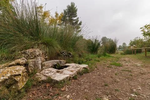 Channeled water spring source in the Sierra de Mariola Natural Park Stockfoto's