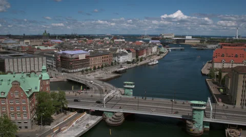 Channels and Port of Copenhagen seen from a drone - Drone Video Stock Footage
