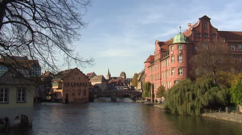 Channels in the city center of Strasbourg Stock Footage 59185596
