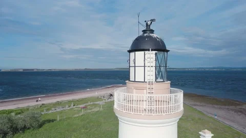 Chanonry Lighthouse on the Black Isle from a drone, Chanonry Point, Scotland Stock Footage 197048156