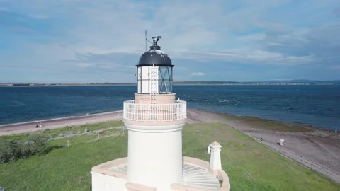 Chanonry Lighthouse on the Black Isle from a drone, Chanonry Point, Scotland Stock Footage 197048418