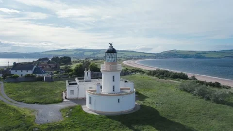 Chanonry Lighthouse on the Black Isle from a drone, Chanonry Point, Scotland Stock Footage 197048421