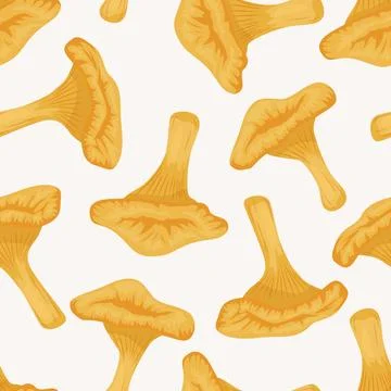 Chanterelle Mushroom Seamless Pattern, Vector Illustration. Golden Chanterell Stock Illustration