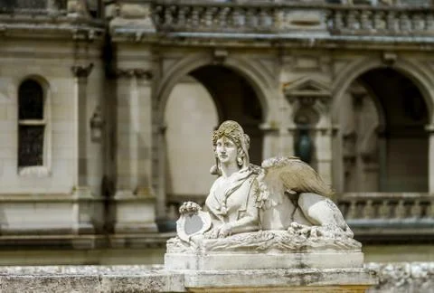 Chantilly castle view, Il-de-France, Paris region Stockfoto's