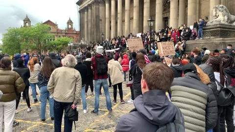 Chanting at Black Lives Matter protest in Leeds, UK Stock Footage 132069770