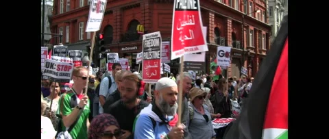 Chanting Protesters Marching for Gaza on August 9 2014 London UK Stock Footage 144226992