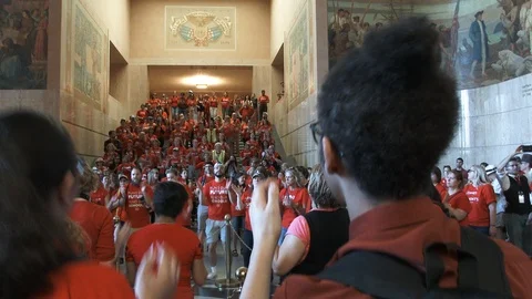 Chanting Students And Teachers From Inside The Capitol Stock Footage 108184350