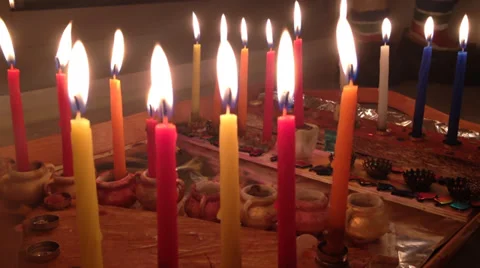 Chanukah candles on a table Stock Footage 35154791