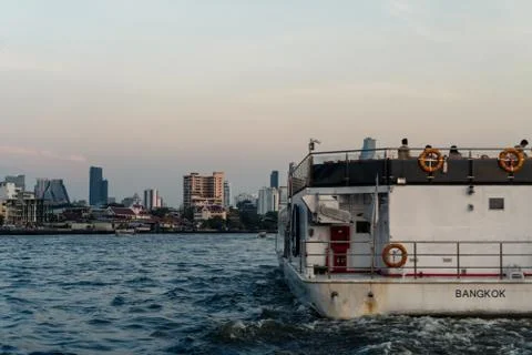 Chao Phraya River and old ferry Stock Photos