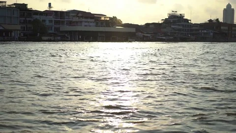 Chao Phraya River, Bangkok, Thailand Taken from the ferry in the morning Stock Footage