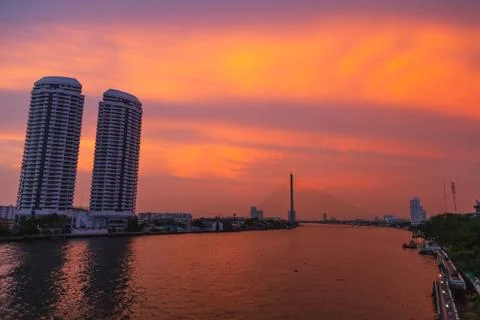 Chao phraya river the evening. Stock Photos