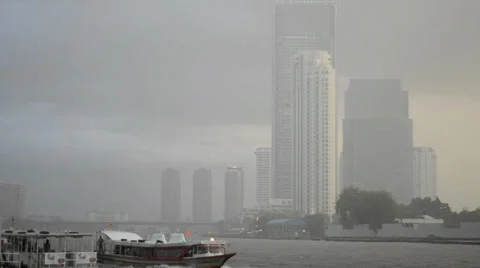 Chao Phraya River skyline and riverboats, 8 June 2013 in Bangkok, Thailand Video stock 30297804