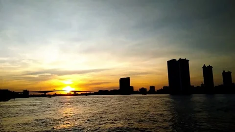 Chao Phraya River view at night and beautiful building lights Stock Footage 84738822