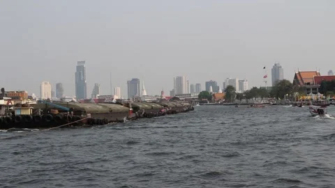 Chao Phraya River Views through Temple of Dawn  Bangkok Thailand Stock Footage 131071274