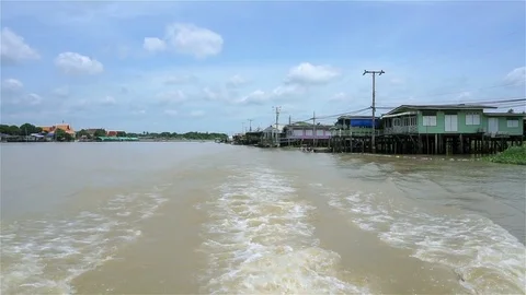 Chao Phraya waterfront view in Thailand Stock Footage 79071518