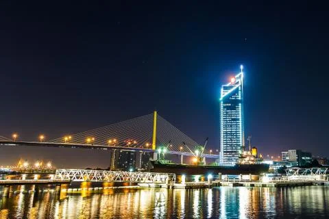 Chaophraya river at the night. Stock Photos