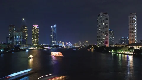 Chaopraya River View from Taksin Bridge, Bangkok, Thailand Stock Footage