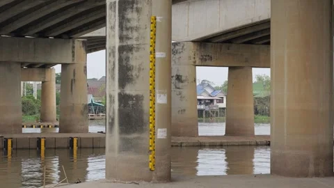 Chaopraya River Water Level Gauge Stock Footage 345363670