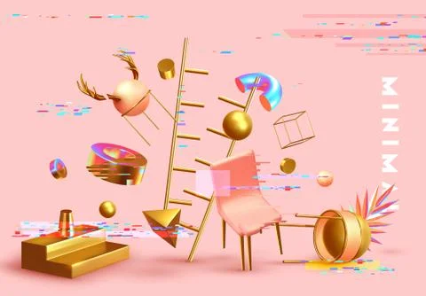 Chaos abstract background with 3d objects. Stock Illustration