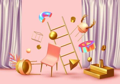 Chaos abstract background with 3d objects. Stock Illustration