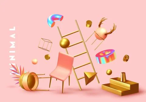 Chaos abstract background with 3d objects. Stock Illustration