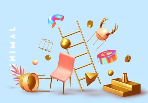 Chaos abstract background with 3d objects. Realistic geometric shapes. design 스톡 일러스트