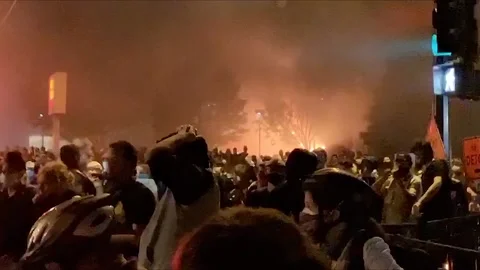 Chaos amid the degenerating protests of the violent death of George Floyd Video stock 137553188
