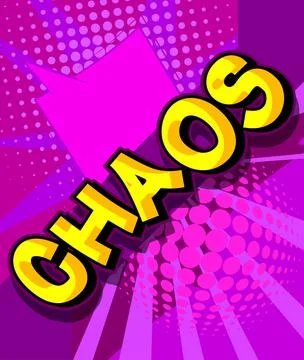 Chaos. Comic book word text on abstract comics background. Retro pop art styl Stock Illustration