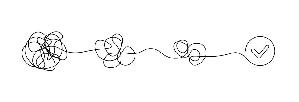 Chaos line problem solve concept. Mess order arrange untangle brain calm problem 스톡 일러스트