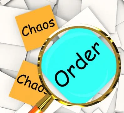Chaos order post-it papers show disorganized or ordered Illustrazione stock