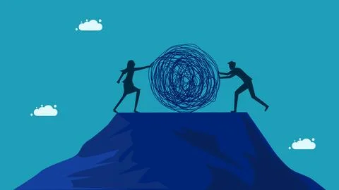 Chaos problem. Two businessmen pushing chaos Stock Illustration
