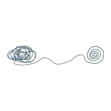 Chaos simplifying, messy line going into an even tangle. Concept of mental he Stock Illustration