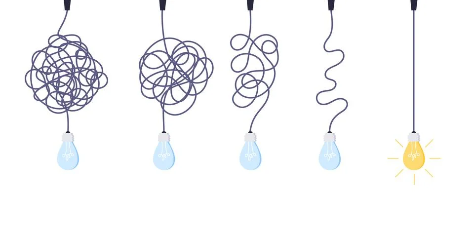 Chaos simplifying, problem solving and business solutions idea searching concept Illustrazione stock