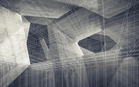 Chaotic 3d structures and wire-frame lines 스톡 일러스트