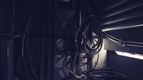 Chaotic audio workspace featuring disordered cables and technical clutter Stock Footage 339801374