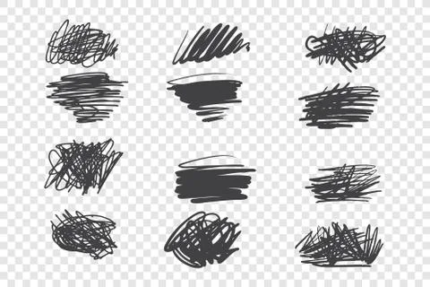 Chaotic black scribble vector illustrations set Ilustración de archivo