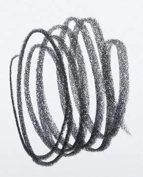 Chaotic circles, consisting of many intersecting black lines drawn in penci.. Stock Photos