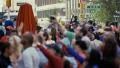 Chaotic crowd people tourists busy Times Square NYC New York City day 4k or 4k+ Resolution