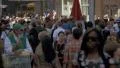 Chaotic crowd people tourists walking busy Times Square NYC New York City day 4k or 4k+ Resolution