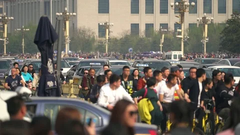Chaotic, crowded Beijing. Crowded, busy street. Traffic in Tiananmen square Video stock 76312116