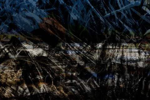 Chaotic dark abstract featuring layered black, beige, and pale gray scratches Stock Photos