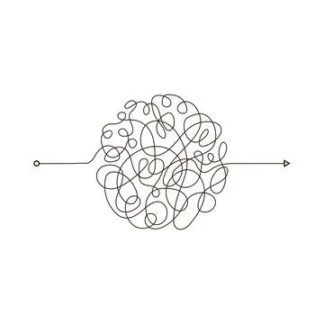 Chaotic Doodle. Thread Clew Knot. Insane Messy Line. Complicated Clew Way Stock Illustration