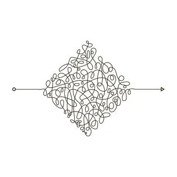 Chaotic Doodle. Thread Clew Knot. Insane Messy Line. Complicated Clew Way Stock Illustration