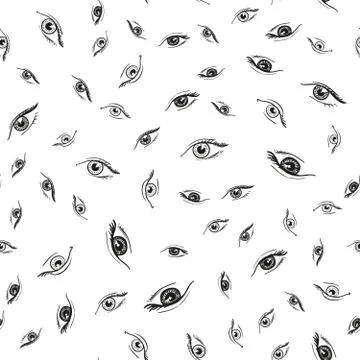 Chaotic eyes pattern hand drawn Stock Illustration