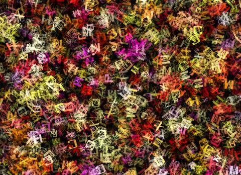 Chaotic flying of many abstract multicolored alphabet letters Stock Illustration